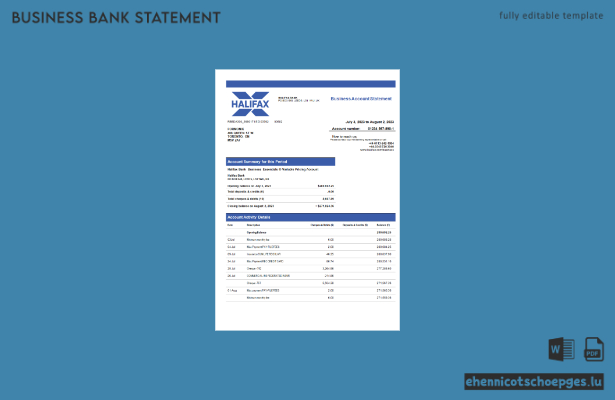 Organisationsdokument der Halifax Bank (Word- und PDF-Beispiel)